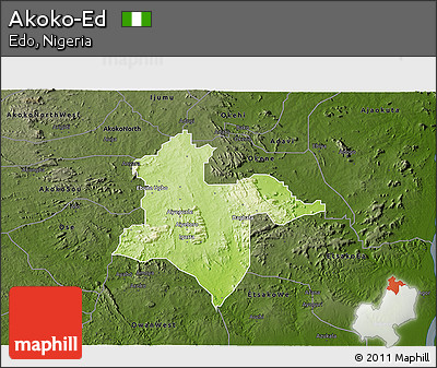 Physical 3D Map of Akoko-Ed, darken