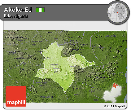 Physical 3D Map of Akoko-Ed, darken
