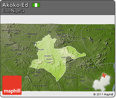 Physical 3D Map of Akoko-Ed, darken