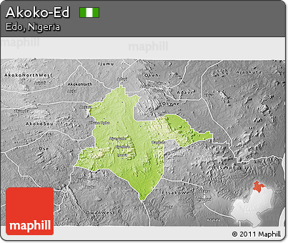 Physical 3D Map of Akoko-Ed, desaturated
