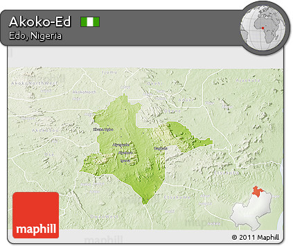 Physical 3D Map of Akoko-Ed, lighten