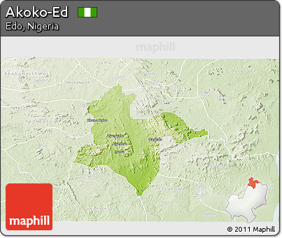 Physical 3D Map of Akoko-Ed, lighten
