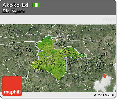 Satellite 3D Map of Akoko-Ed, semi-desaturated