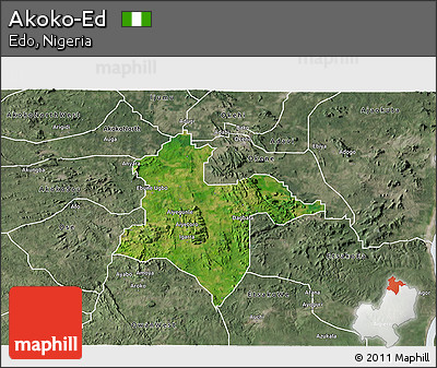 Satellite 3D Map of Akoko-Ed, semi-desaturated