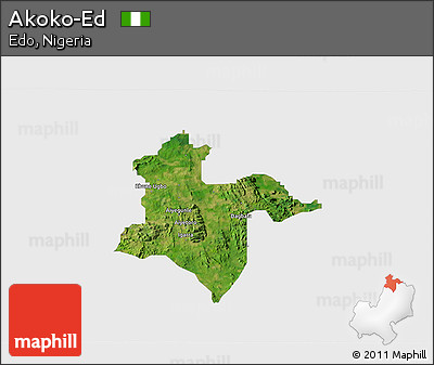 Satellite 3D Map of Akoko-Ed, single color outside
