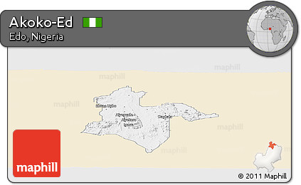 Classic Style Panoramic Map of Akoko-Ed, single color outside