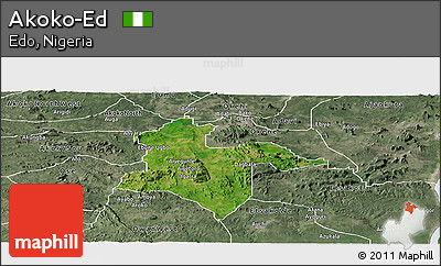 Satellite Panoramic Map of Akoko-Ed, semi-desaturated