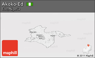 Silver Style Panoramic Map of Akoko-Ed, single color outside