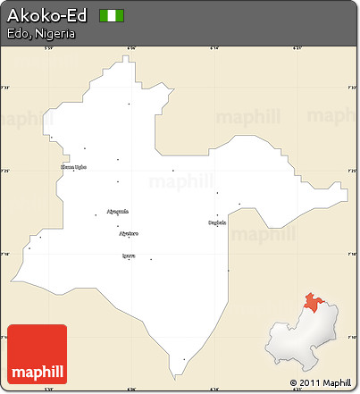 Classic Style Simple Map of Akoko-Ed, single color outside