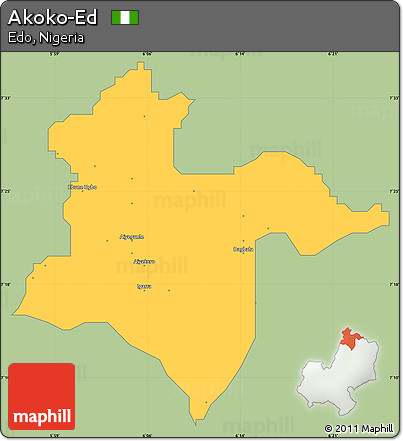 Savanna Style Simple Map of Akoko-Ed, single color outside