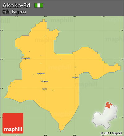 Savanna Style Simple Map of Akoko-Ed, single color outside