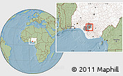 Savanna Style Location Map of EsanCent, highlighted country, highlighted parent region, hill shading