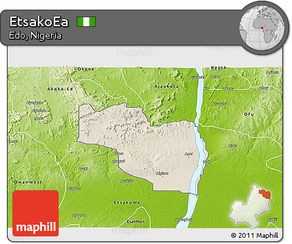 Shaded Relief 3D Map of EtsakoEa, physical outside