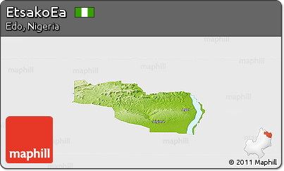 Physical Panoramic Map of EtsakoEa, single color outside