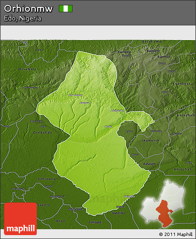 Physical 3D Map of Orhionmw, darken