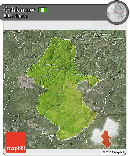 Satellite 3D Map of Orhionmw, semi-desaturated