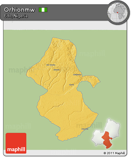 Savanna Style 3D Map of Orhionmw, single color outside