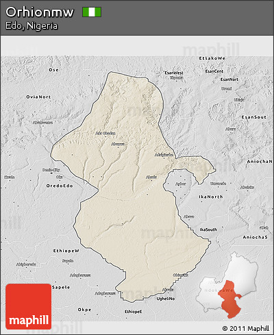 Shaded Relief 3D Map of Orhionmw, desaturated