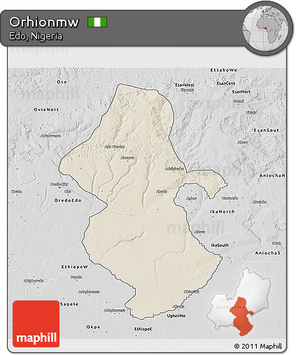 Shaded Relief 3D Map of Orhionmw, desaturated