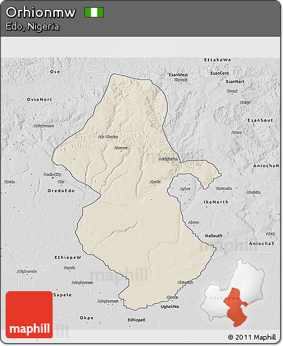 Shaded Relief 3D Map of Orhionmw, desaturated