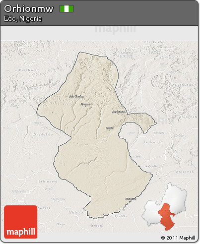 Shaded Relief 3D Map of Orhionmw, lighten