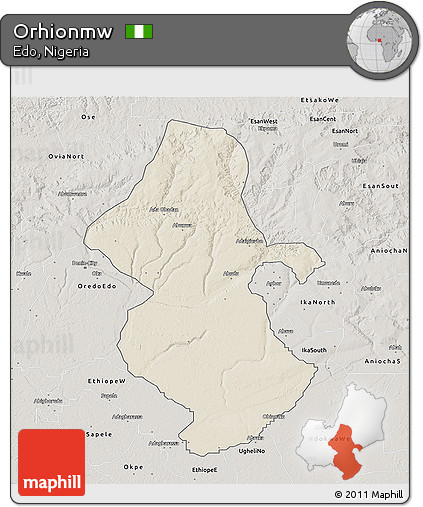 Shaded Relief 3D Map of Orhionmw, semi-desaturated