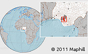 Gray Location Map of Orhionmw, highlighted country, highlighted parent region, hill shading