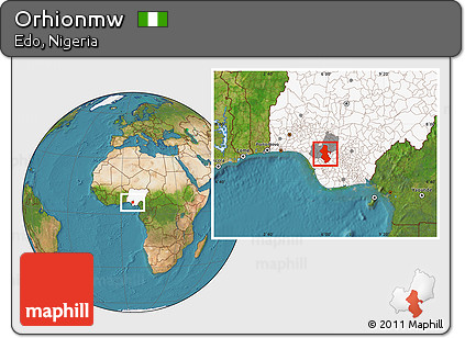 Satellite Location Map of Orhionmw, highlighted country, highlighted parent region