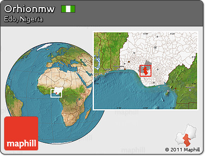Satellite Location Map of Orhionmw, highlighted country, highlighted parent region