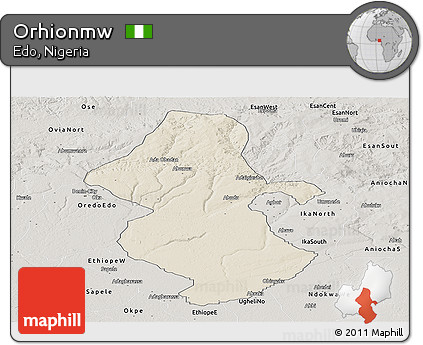Shaded Relief Panoramic Map of Orhionmw, semi-desaturated