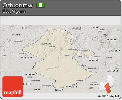Shaded Relief Panoramic Map of Orhionmw, semi-desaturated