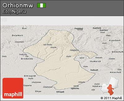 Shaded Relief Panoramic Map of Orhionmw, semi-desaturated