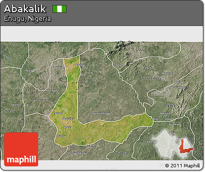 Satellite 3D Map of Abakalik, semi-desaturated