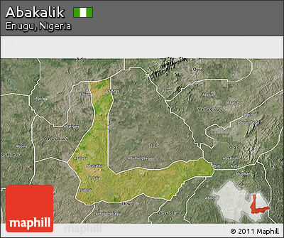 Satellite 3D Map of Abakalik, semi-desaturated