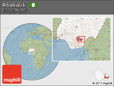 Savanna Style Location Map of Abakalik, highlighted country, highlighted parent region, hill shading