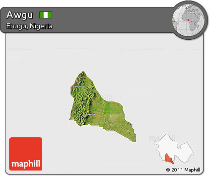 Satellite 3D Map of Awgu, single color outside