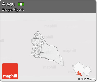 Silver Style 3D Map of Awgu, single color outside