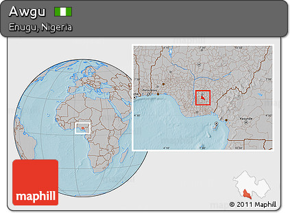 Gray Location Map of Awgu, hill shading