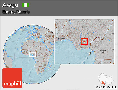 Gray Location Map of Awgu, hill shading