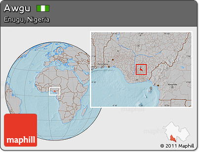 Gray Location Map of Awgu, hill shading