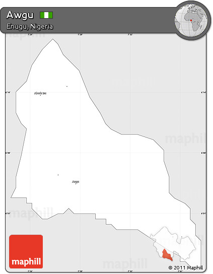 Silver Style Simple Map of Awgu, single color outside