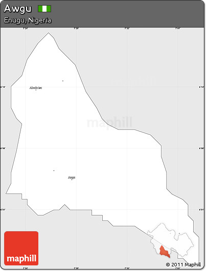 Silver Style Simple Map of Awgu, single color outside