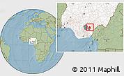 Savanna Style Location Map of Izzi, highlighted country, highlighted parent region, hill shading