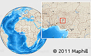 Shaded Relief Location Map of Abaji, within the entire country