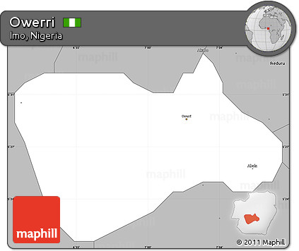 Gray Simple Map of Owerri