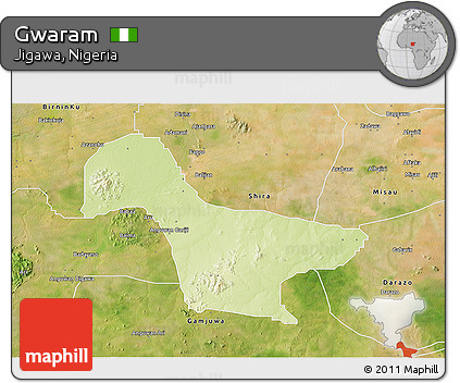 Physical 3D Map of Gwaram, satellite outside
