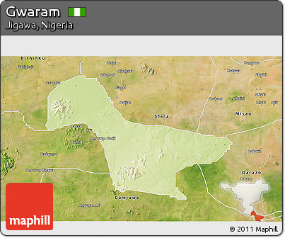 Physical 3D Map of Gwaram, satellite outside