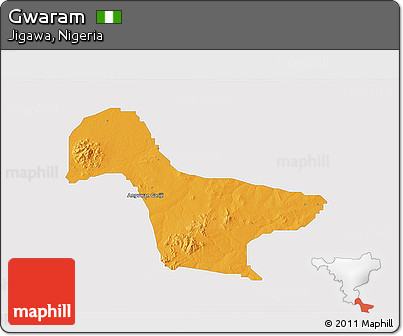 Political 3D Map of Gwaram, single color outside