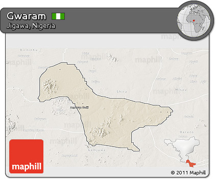 Shaded Relief 3D Map of Gwaram, lighten