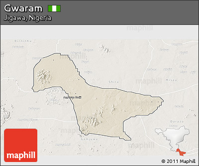 Shaded Relief 3D Map of Gwaram, lighten